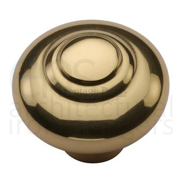 C3985 32-PB • 32 x 15 x 30mm • Polished Brass • Heritage Brass Ringed Bun Cabinet Knob